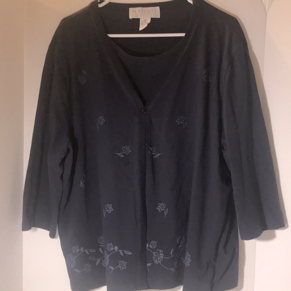 Maggie Mcnaughton faux tank long sleeve top size 3x button navy blue vinβ¦